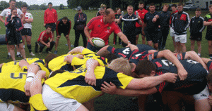 BJ Botha of Munster Rugby coaching young talents at Munster Talent Camp, Rockwell College, Ireland